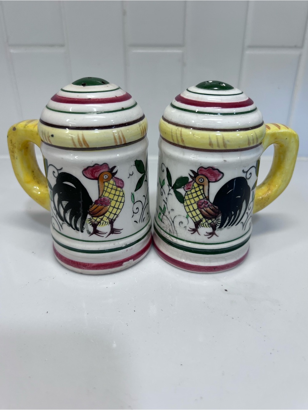 Vintage Early Provincial by Ucago Rooster and Roses Salt and Pepper Shakers